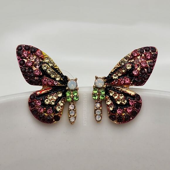 Boho Butterfly Red Multicolor Rhinestone Earrings - Picture 1 of 2